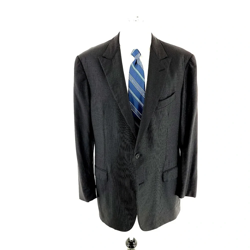 Ermenegildo Zegna Neiman Marcus Wool 2 Button Suit Jacket Black 42L Striped Mila